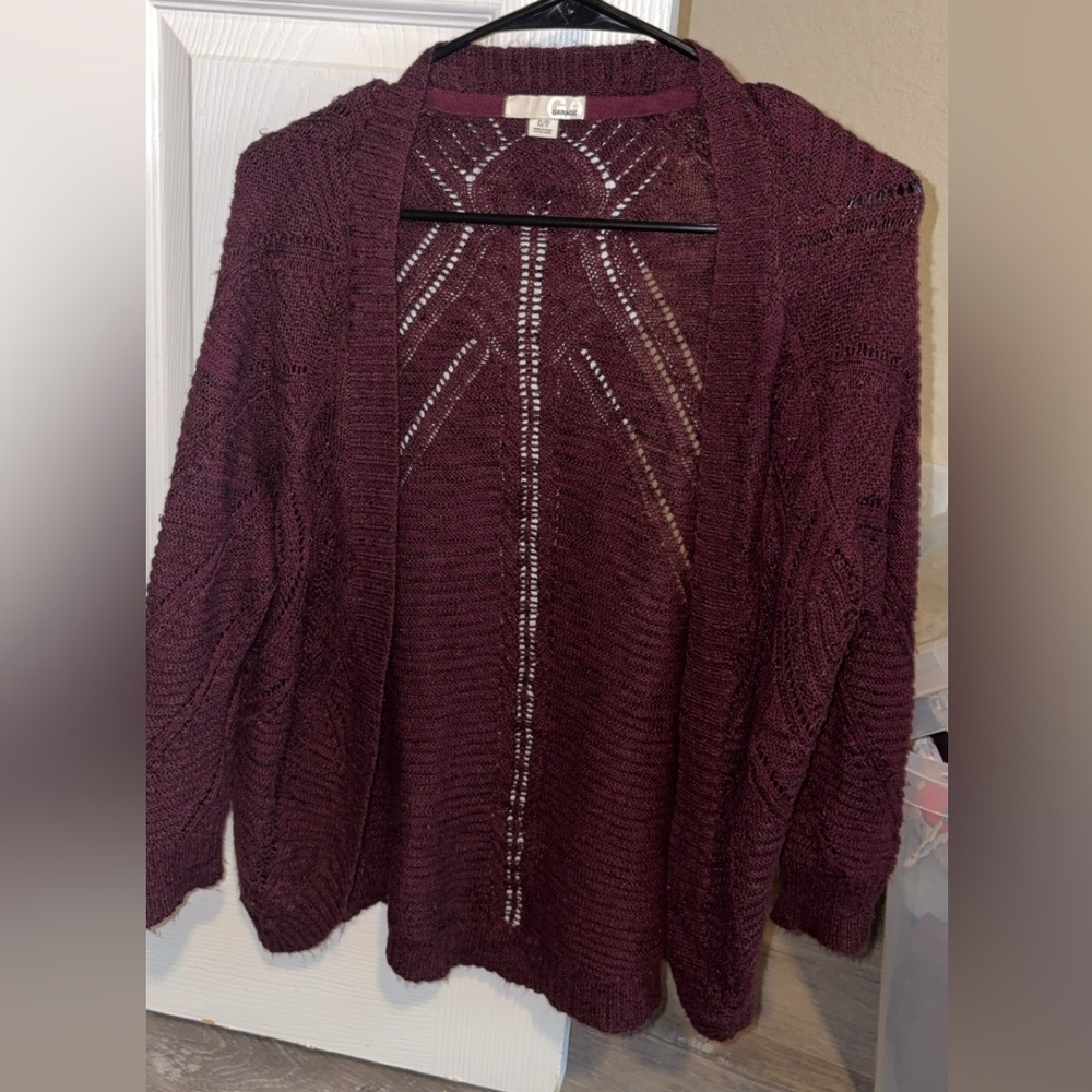Garage Deep Burgundy Open-Front Cardigan